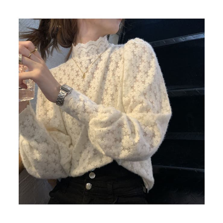 女性らしいレースデザインが映えるブラウス ハイネック シャツ | maison de LATIR | 詳細画像5 