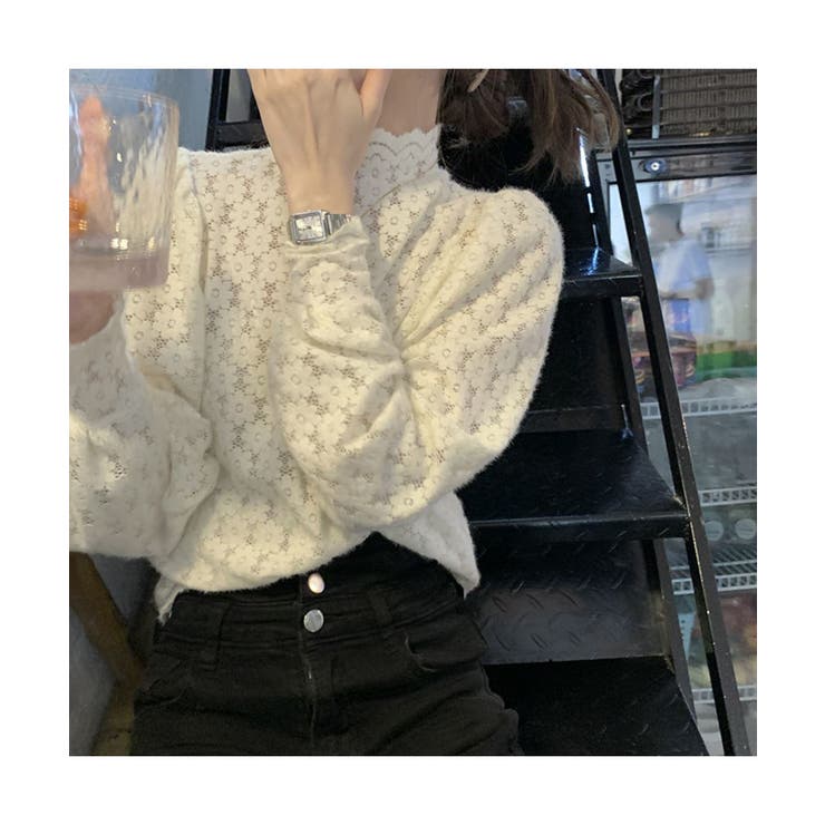 女性らしいレースデザインが映えるブラウス ハイネック シャツ | maison de LATIR | 詳細画像6 
