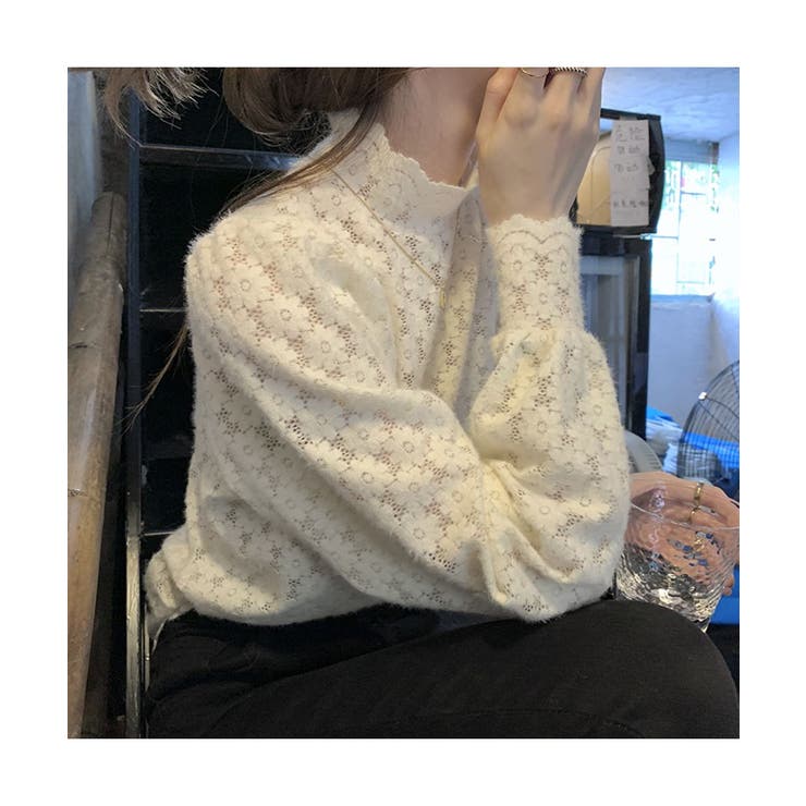 女性らしいレースデザインが映えるブラウス ハイネック シャツ | maison de LATIR | 詳細画像7 