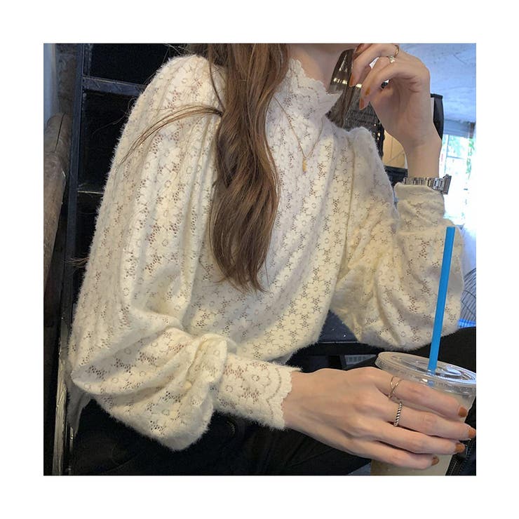 女性らしいレースデザインが映えるブラウス ハイネック シャツ | maison de LATIR | 詳細画像8 