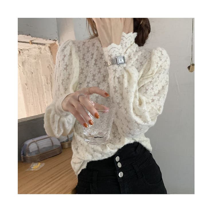 女性らしいレースデザインが映えるブラウス ハイネック シャツ | maison de LATIR | 詳細画像11 