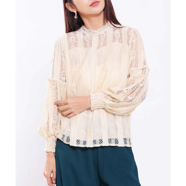 エレガントな総レースデザインブラウス レースシャツ 秋[品番