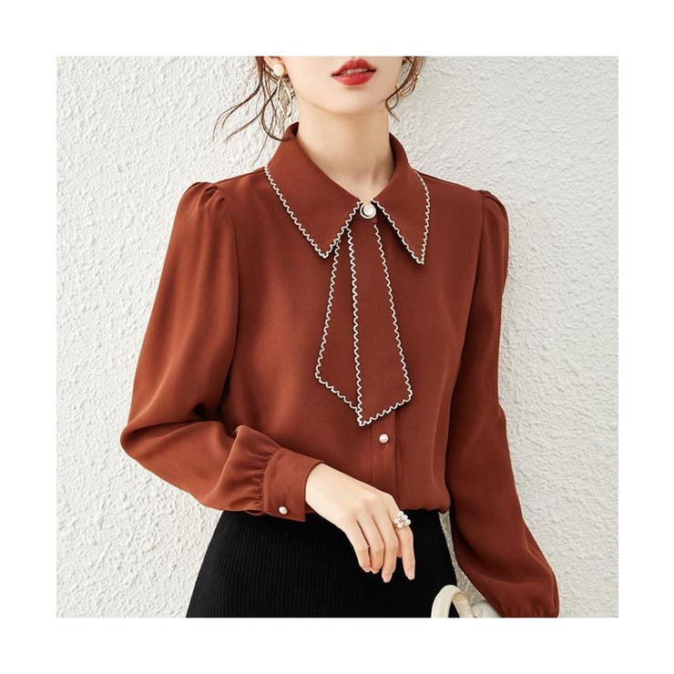 エレガントなバイカラーボウタイデザインブラウス 冬 外国風 | maison de LATIR | 詳細画像24 