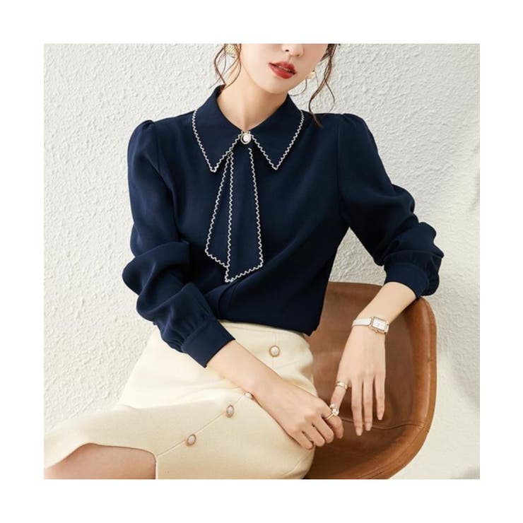 エレガントなバイカラーボウタイデザインブラウス 冬 外国風 | maison de LATIR | 詳細画像38 