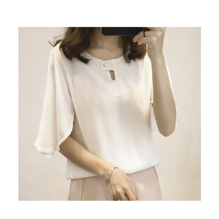 きれいめコーデと相性抜群のとろみスリットネックブラウス 上品 フレアスリーブ | maison de LATIR | 詳細画像4 