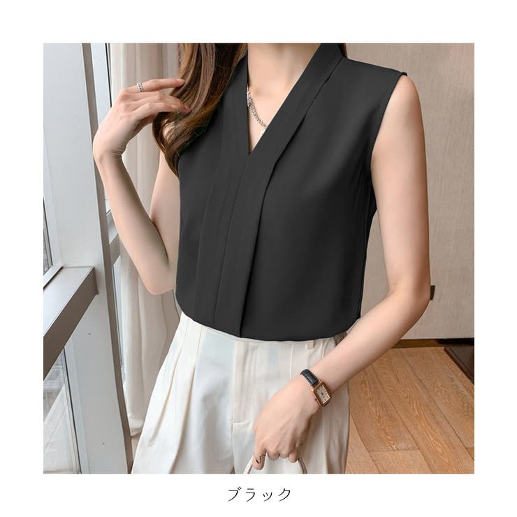 エレガントなコーデに仕上がるノースリーブシフォンブラウス Vネック 秋 | maison de LATIR | 詳細画像27 