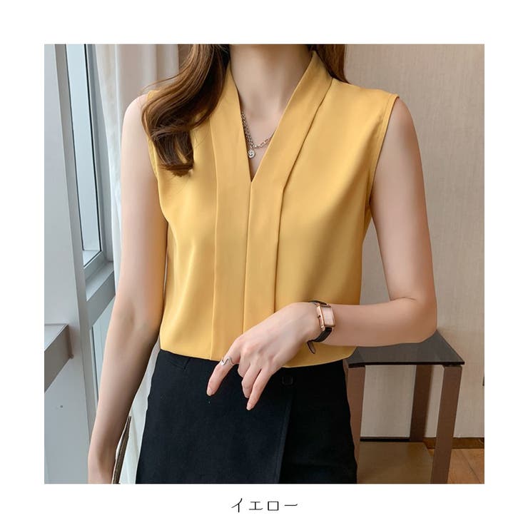 エレガントなコーデに仕上がるノースリーブシフォンブラウス Vネック 秋 | maison de LATIR | 詳細画像28 