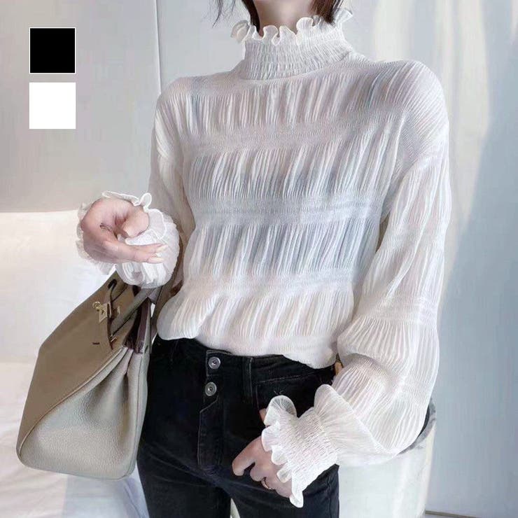 大人の可愛らしさを演出するシアーシャーリング長袖ブラウス プルオーバー 上品 | maison de LATIR | 詳細画像1 