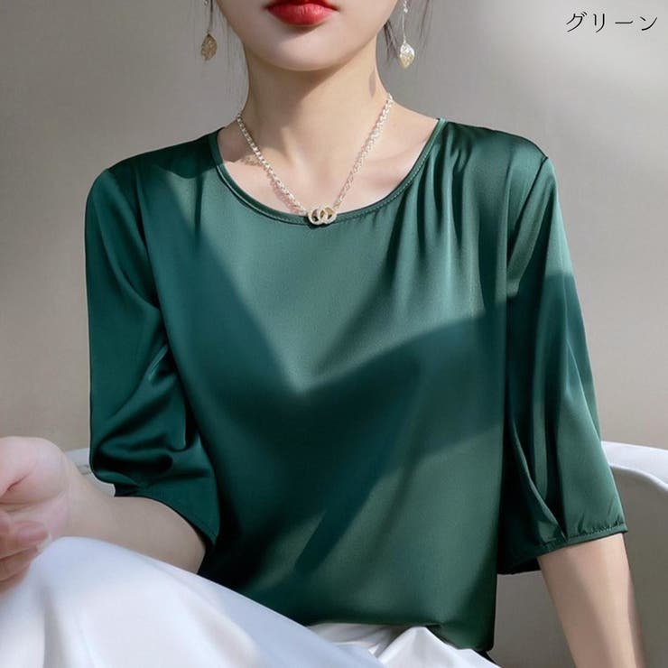 お歳暮 人気 オシャレ 着回し力抜群プルオーバーサテンシャツ サテン[品番 シンプル ジャケット・アウター