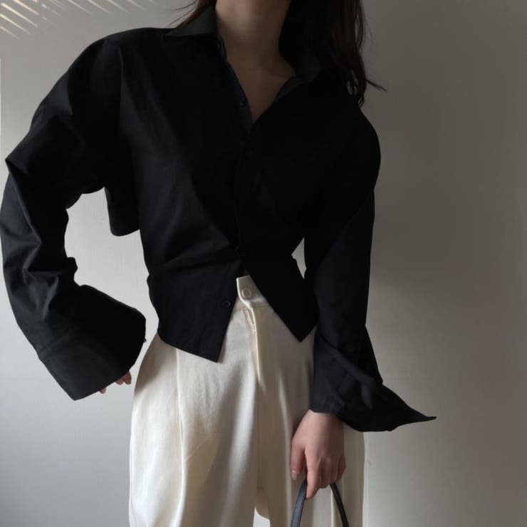 ブラック | バックスタイルがかわいい！春シャツ ロングスリーブ リボン編み | maison de LATIR