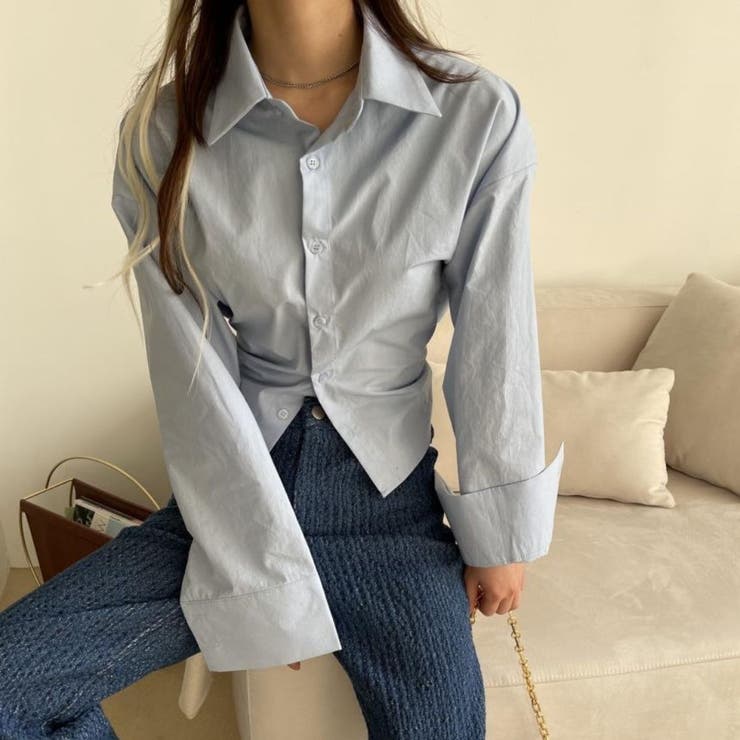 ブルー | バックスタイルがかわいい！春シャツ ロングスリーブ リボン編み | maison de LATIR