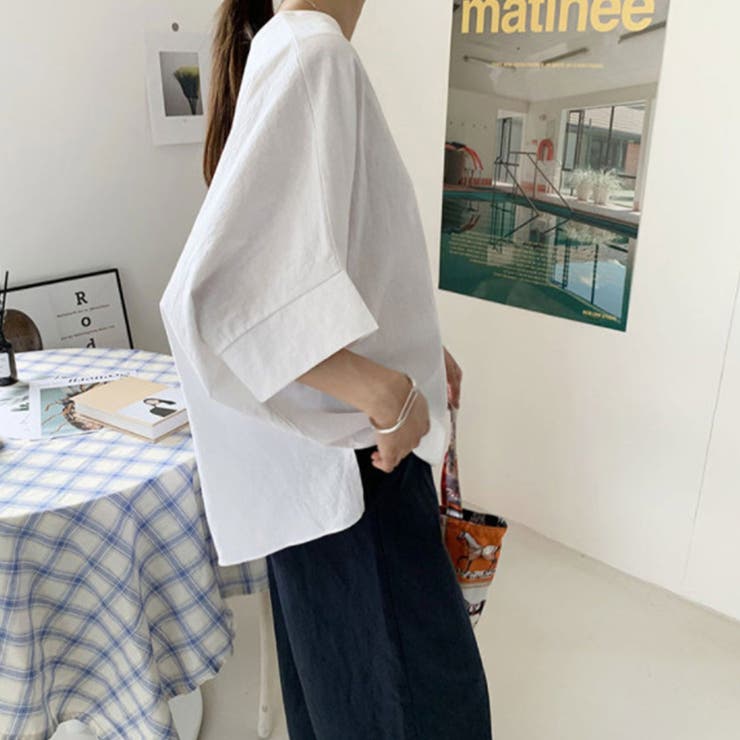 大人のこなれ感を演出するビッグシャツ 半袖 サイドスリット | maison de LATIR | 詳細画像4 