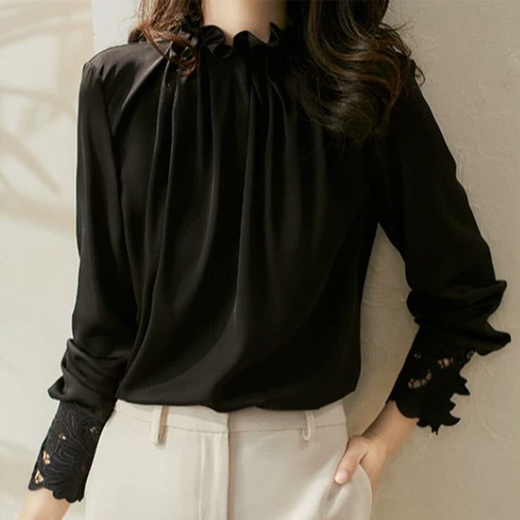 ブラック | 今っぽい抜け感きれいめスカラップブラウス セレモニー フリル | maison de LATIR