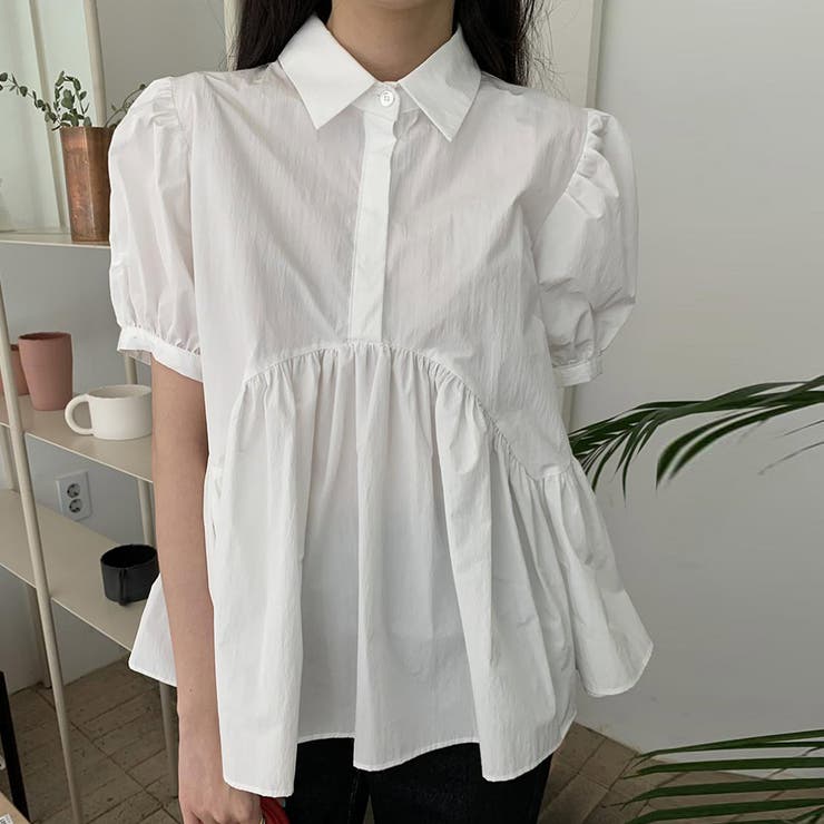 レトロな大人可愛いパフスリーブペプラシャツ トップス ブラウス | maison de LATIR | 詳細画像2 