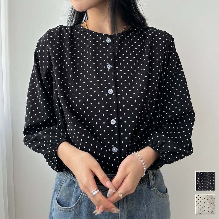 ohga チェック柄フリル襟長袖シャツ　ベージュ系　秋 ohga チェック柄フリル襟長袖シャツ ベージュ系 秋 ドット柄