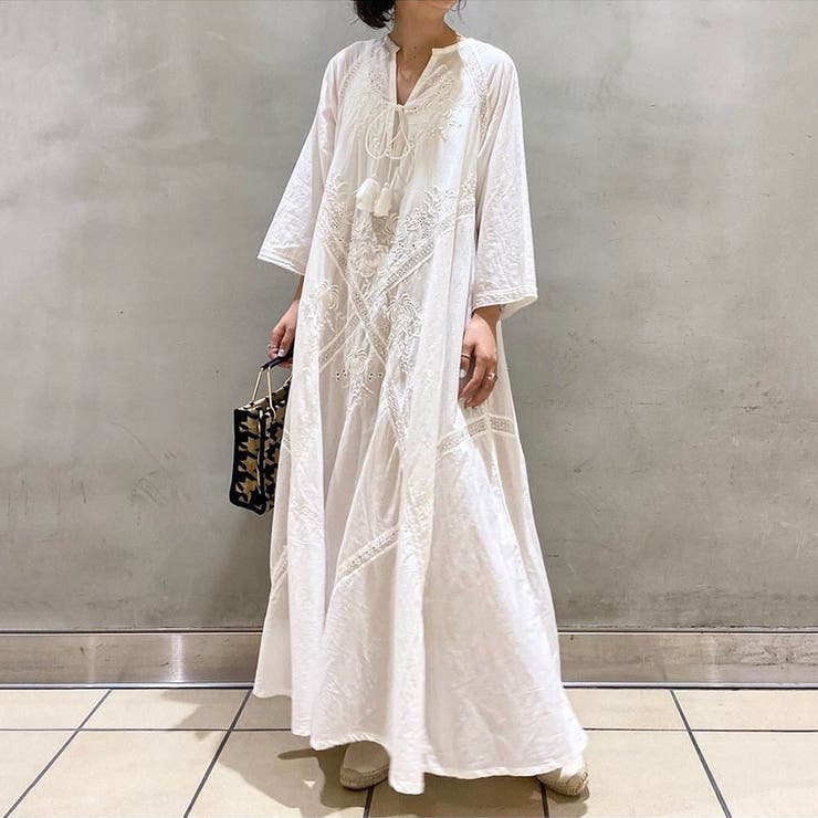 ヌキテパ 刺繍ワンピース シャツワンピース ロングワンピース