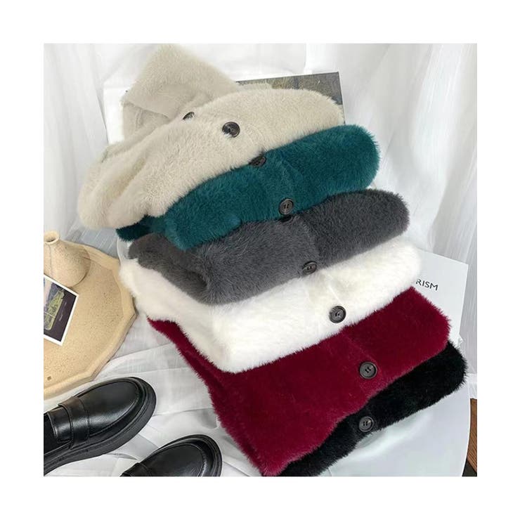 暖かくて女性らしい印象のシャギーニットVネックカーディガン 羽織り 防寒 | maison de LATIR | 詳細画像4 