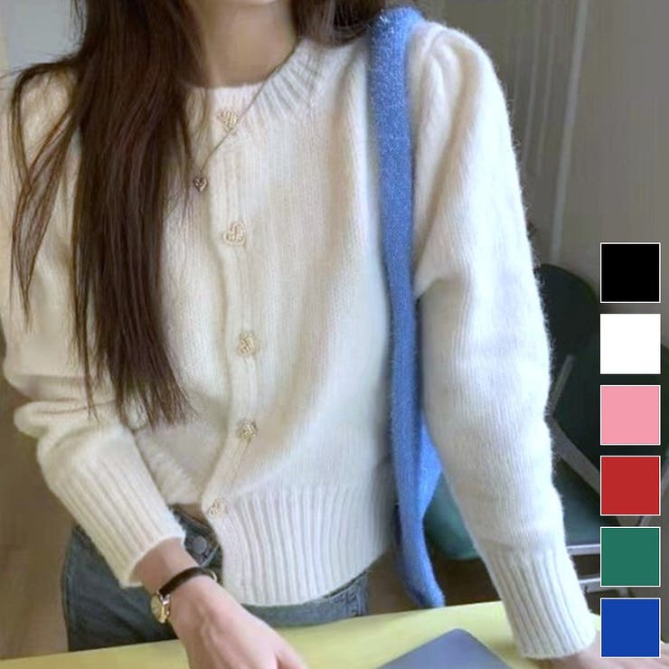 大人可愛いハート型ボタンがアクセントショート丈ルーズニットカーディガン | maison de LATIR | 詳細画像1 