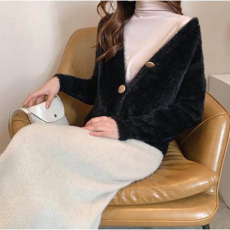 ブラック | 簡単にトレンドをプラスできるシャギーカーディガン ドロップショルダー | maison de LATIR