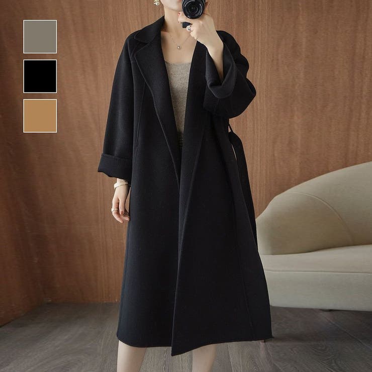 羽織るだけで大人っぽく着こなせる襟付きガウンコート ロングコート チェスターコート | maison de LATIR | 詳細画像1 