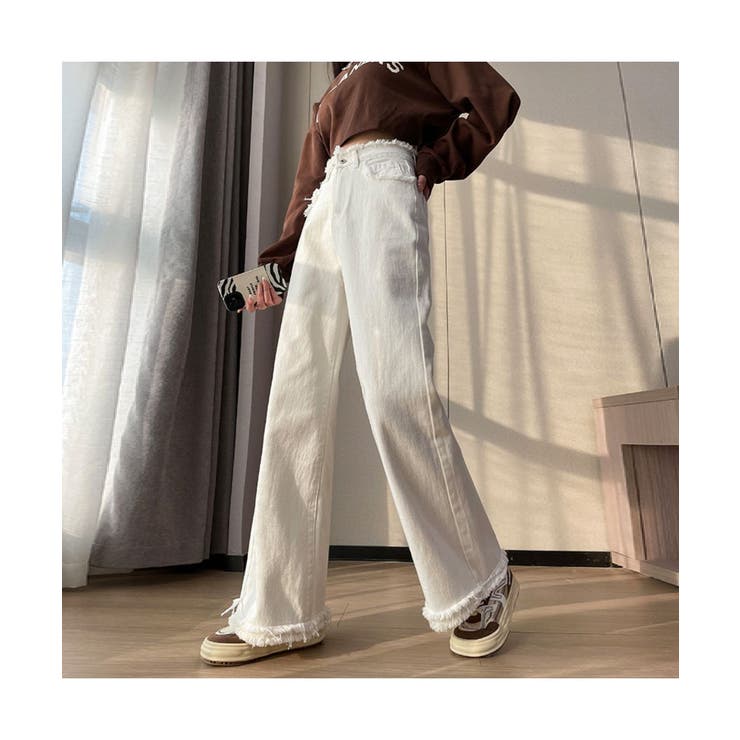 大人のこなれ感を演出する裾フリンジワイドデニムパンツ 切りっぱなし ロングパンツ | maison de LATIR | 詳細画像8 