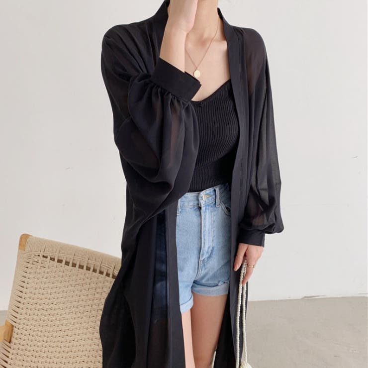 ブラック | オープンカラーシャツカーデガン ロングガウン シャツブラウス | maison de LATIR