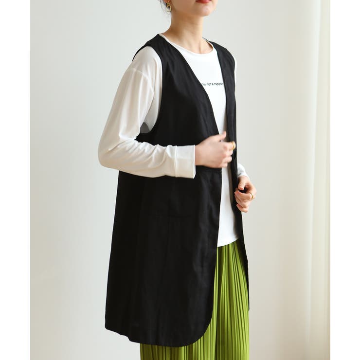 Vネックがお洒落なノーカラージレ チョッキ ロングベスト | maison de LATIR | 詳細画像2 