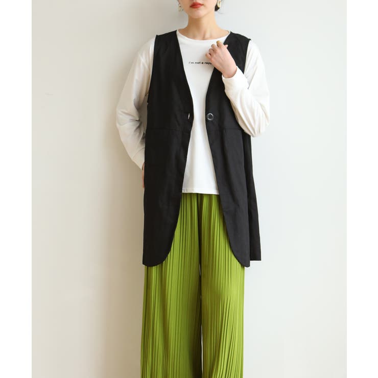 Vネックがお洒落なノーカラージレ チョッキ ロングベスト | maison de LATIR | 詳細画像5 