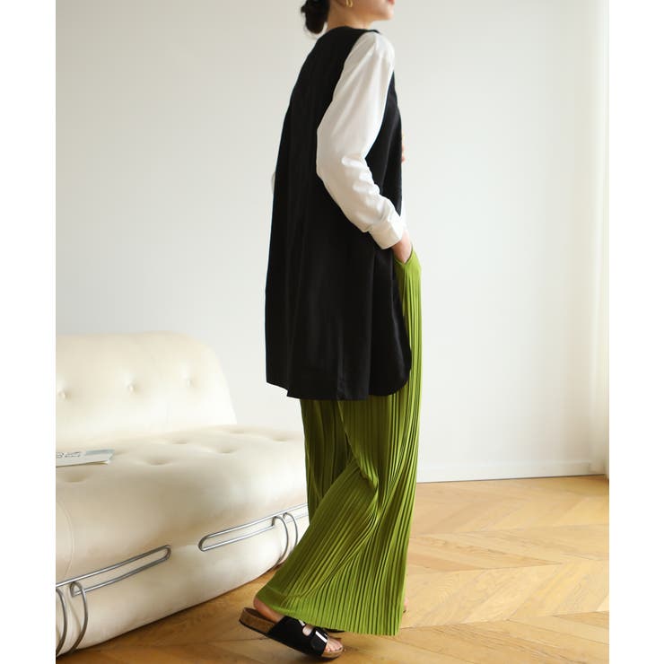 Vネックがお洒落なノーカラージレ チョッキ ロングベスト | maison de LATIR | 詳細画像9 