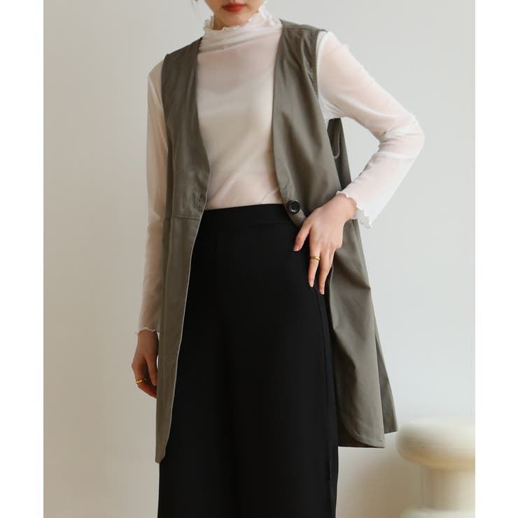 Vネックがお洒落なノーカラージレ チョッキ ロングベスト | maison de LATIR | 詳細画像11 