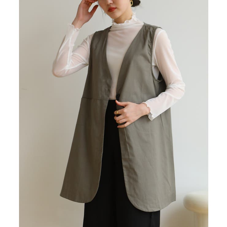 Vネックがお洒落なノーカラージレ チョッキ ロングベスト | maison de LATIR | 詳細画像12 