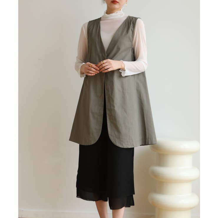 Vネックがお洒落なノーカラージレ チョッキ ロングベスト | maison de LATIR | 詳細画像13 