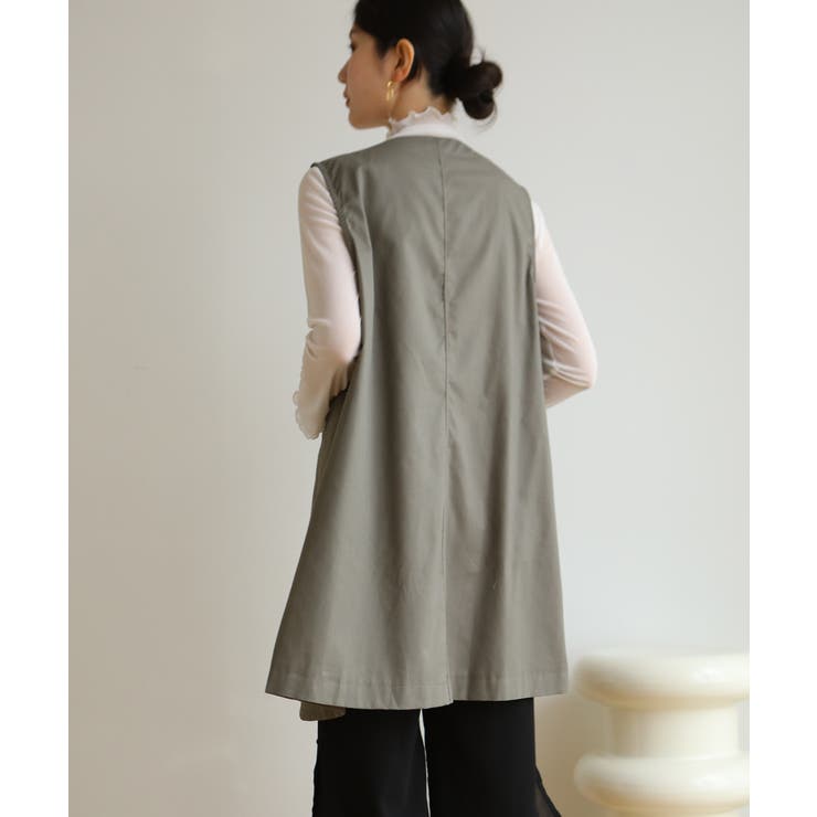 Vネックがお洒落なノーカラージレ チョッキ ロングベスト | maison de LATIR | 詳細画像15 