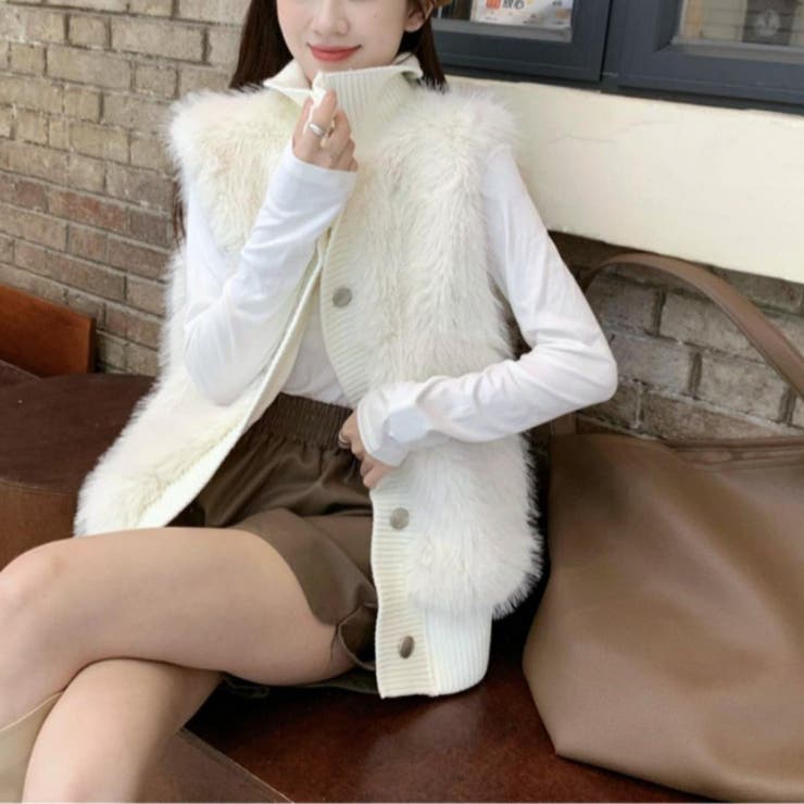 ホワイト | ふわっと柔らかフェイクファーベスト ファーベスト ベスト | maison de LATIR