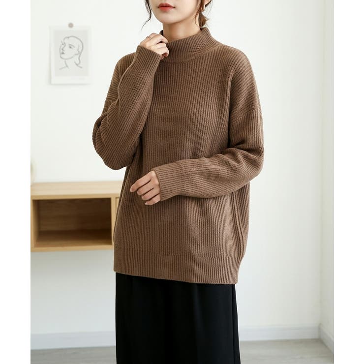 ゆったり身幅で着やすい、リブハイネックニット レディース ハイネック | maison de LATIR | 詳細画像10 