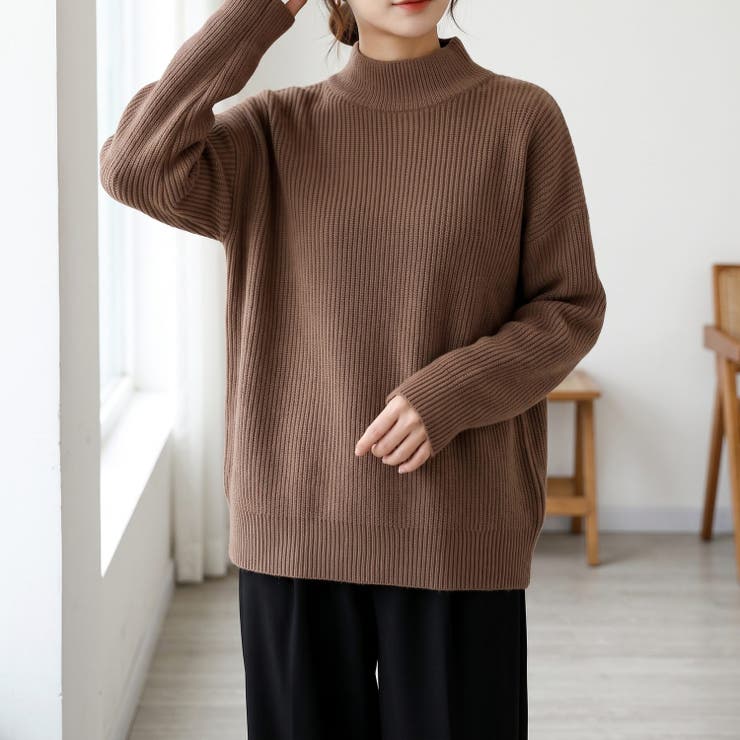 ゆったり身幅で着やすい、リブハイネックニット レディース ハイネック | maison de LATIR | 詳細画像1 