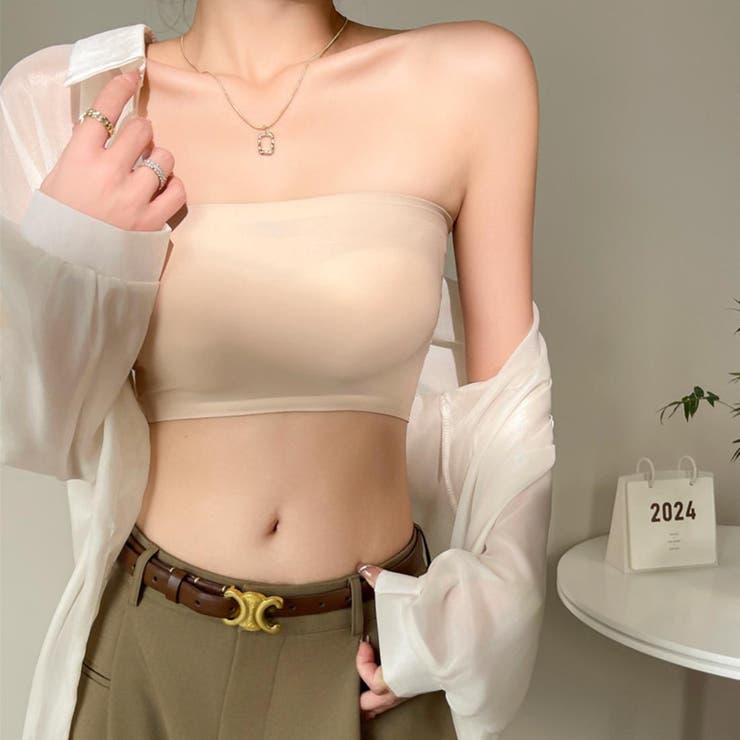 ベージュ | アウターに響かないキレイ魅せカップ付きシームレスチューブトップ | maison de LATIR