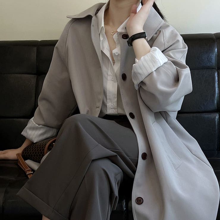 グレー | いつものスタイリングを格上げしてくれるステンカラーロングコート 大人 シンプル | maison de LATIR