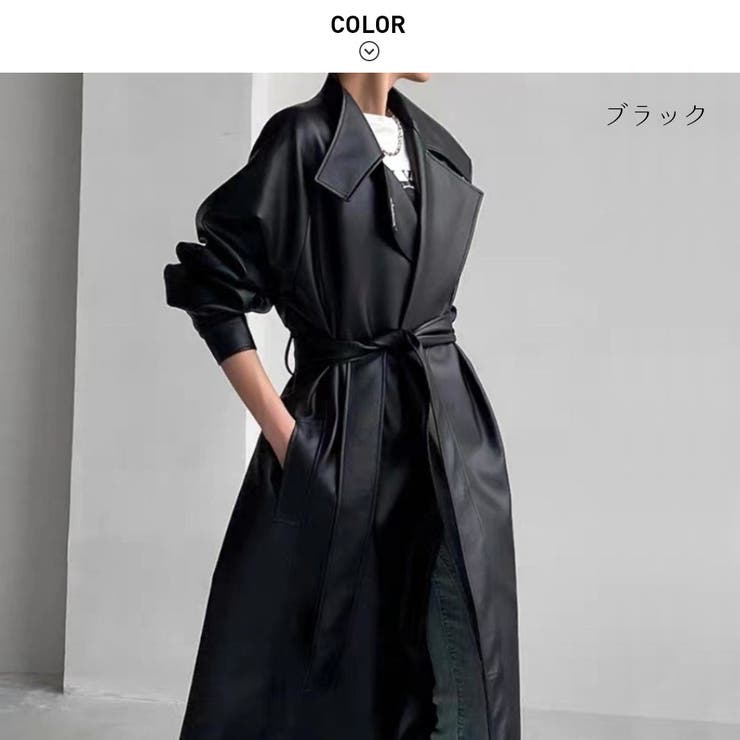 ガウン風の着こなしでこなれ感を出すフェイクレザースタンドカラーコート | maison de LATIR | 詳細画像14 