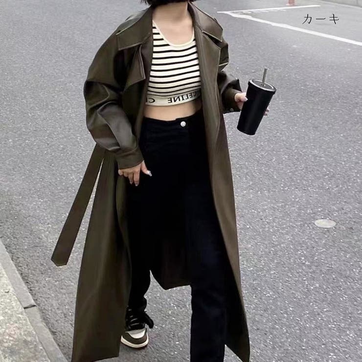 ガウン風の着こなしでこなれ感を出すフェイクレザースタンドカラーコート | maison de LATIR | 詳細画像15 