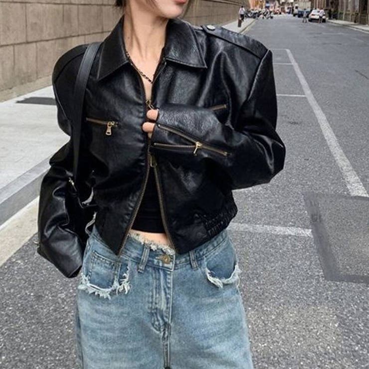 上下に調節できるファスナーでスタイリングを楽しめるバイカージャケット アウター | maison de LATIR | 詳細画像2 