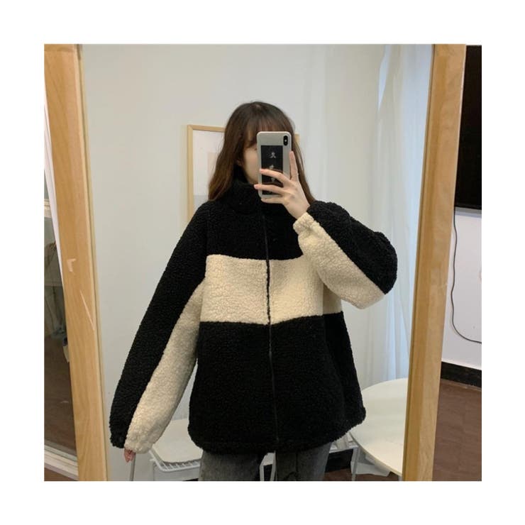 配色がクールでキャッチーなバイカラーボアジャケット ショートジャケット 羽織り | maison de LATIR | 詳細画像9 