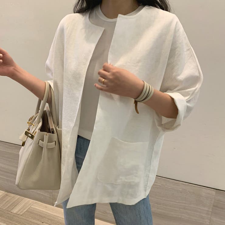 オシャレを引き立てる長袖ノーカラージャケット ミディアム丈 トップス | maison de LATIR | 詳細画像6 