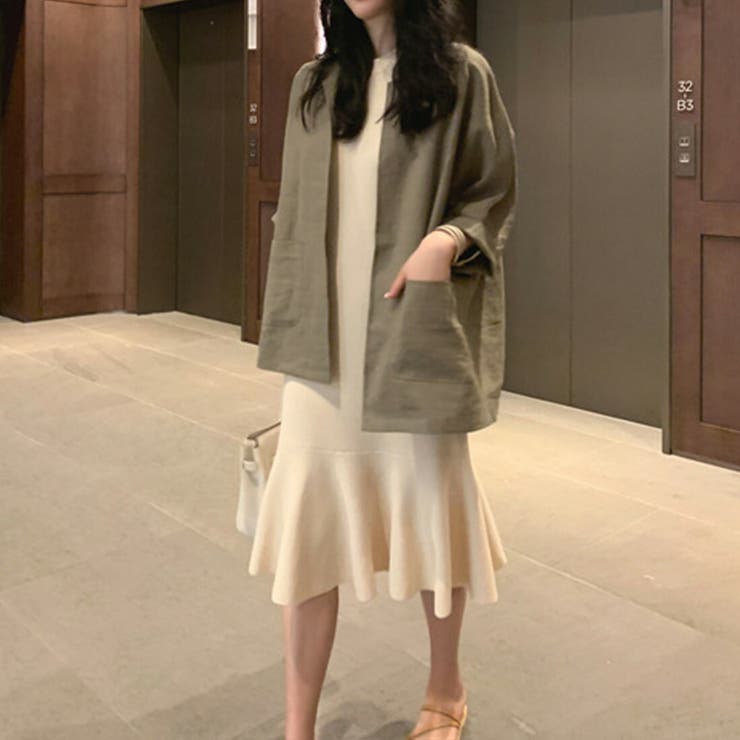 オシャレを引き立てる長袖ノーカラージャケット ミディアム丈 トップス | maison de LATIR | 詳細画像7 