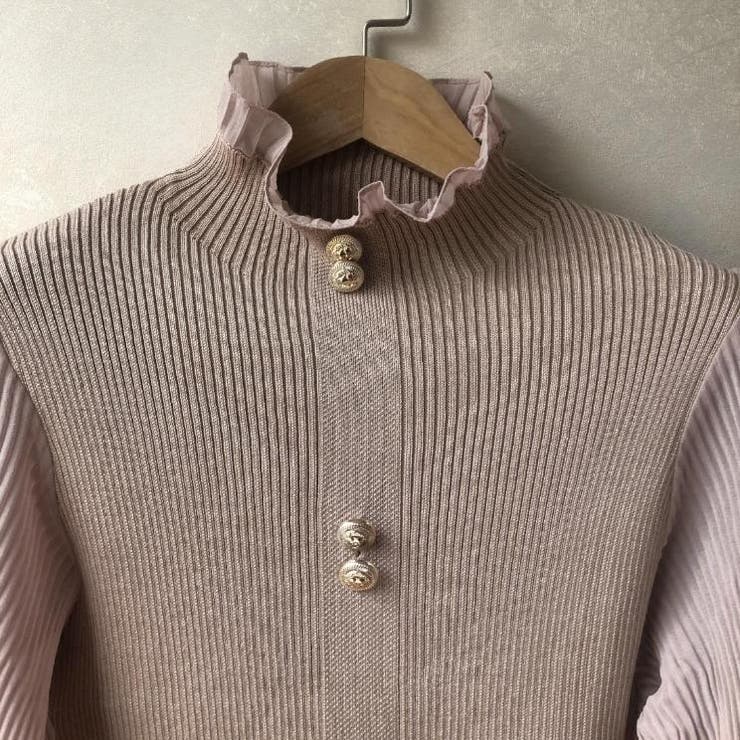 1枚で華やか即華やかなプリーツ袖切り替えリブニットプルオーバー ハイネック フリ… | maison de LATIR | 詳細画像7 