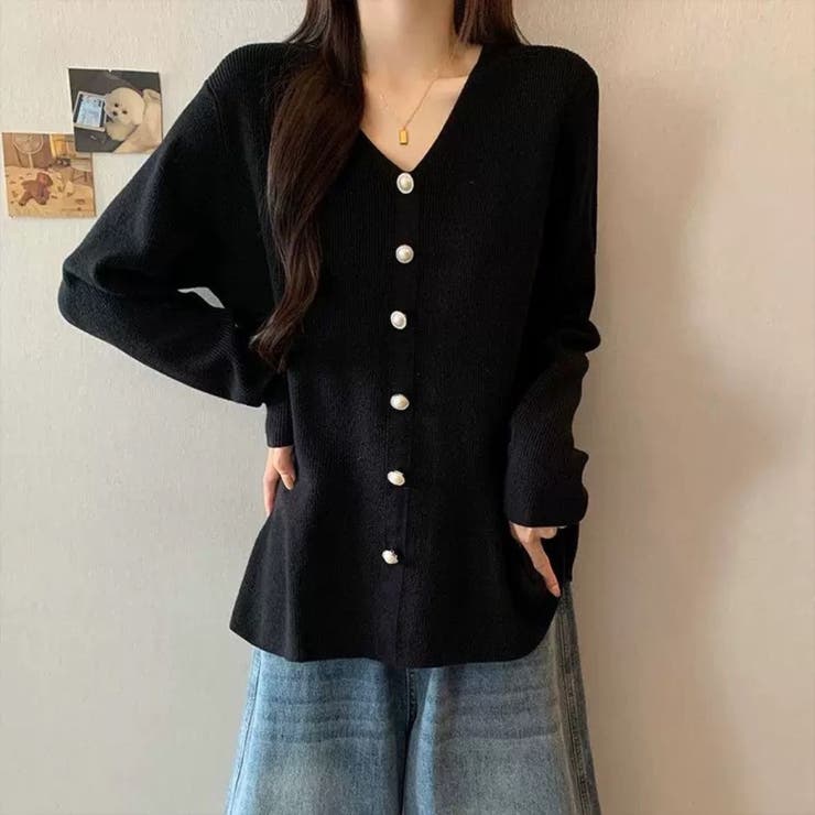 ブラック | 女性らしさ引き立つ上品ニット オフィス オフィスカジュアル | maison de LATIR