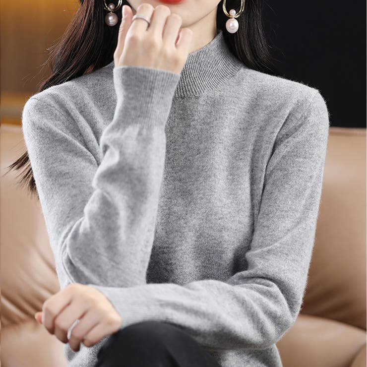 グレー | 1枚は持っていたいベーシックなもちもちハイネックニット ニットプルオーバー | maison de LATIR