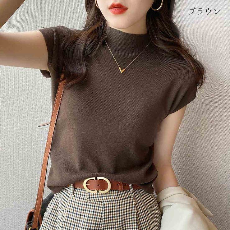ハーフハイネック半袖サマーニットTシャツ ハーフハイネック