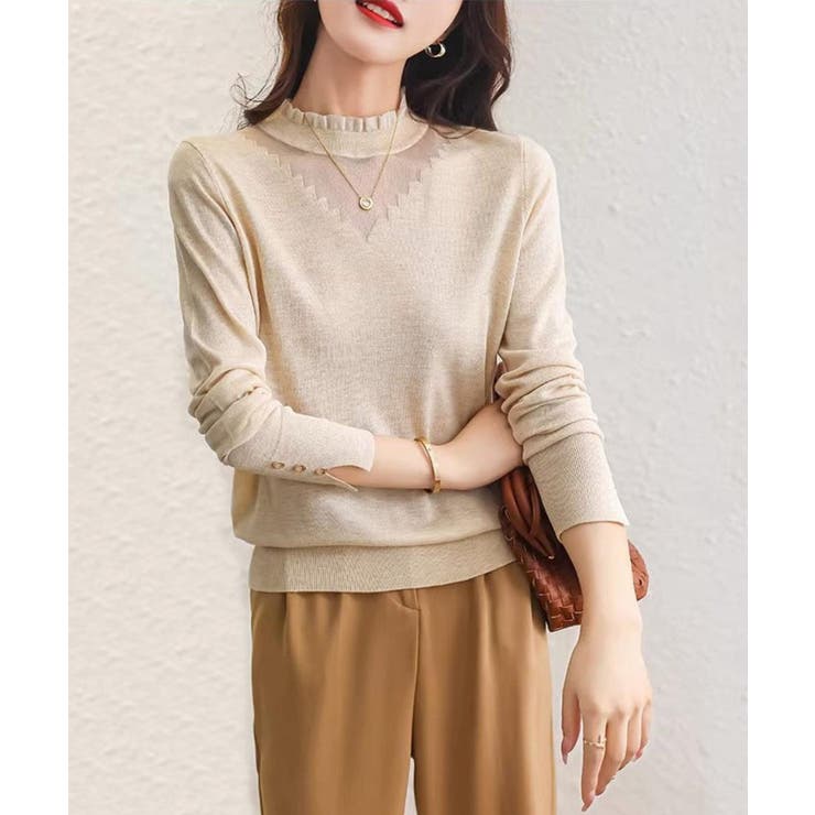 おしゃれポイント盛り沢山デザインニット 秋ニット 首元フリル | maison de LATIR | 詳細画像4 