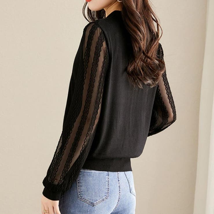 襟付き長袖レースTシャツ レディース レース | maison de LATIR | 詳細画像4 